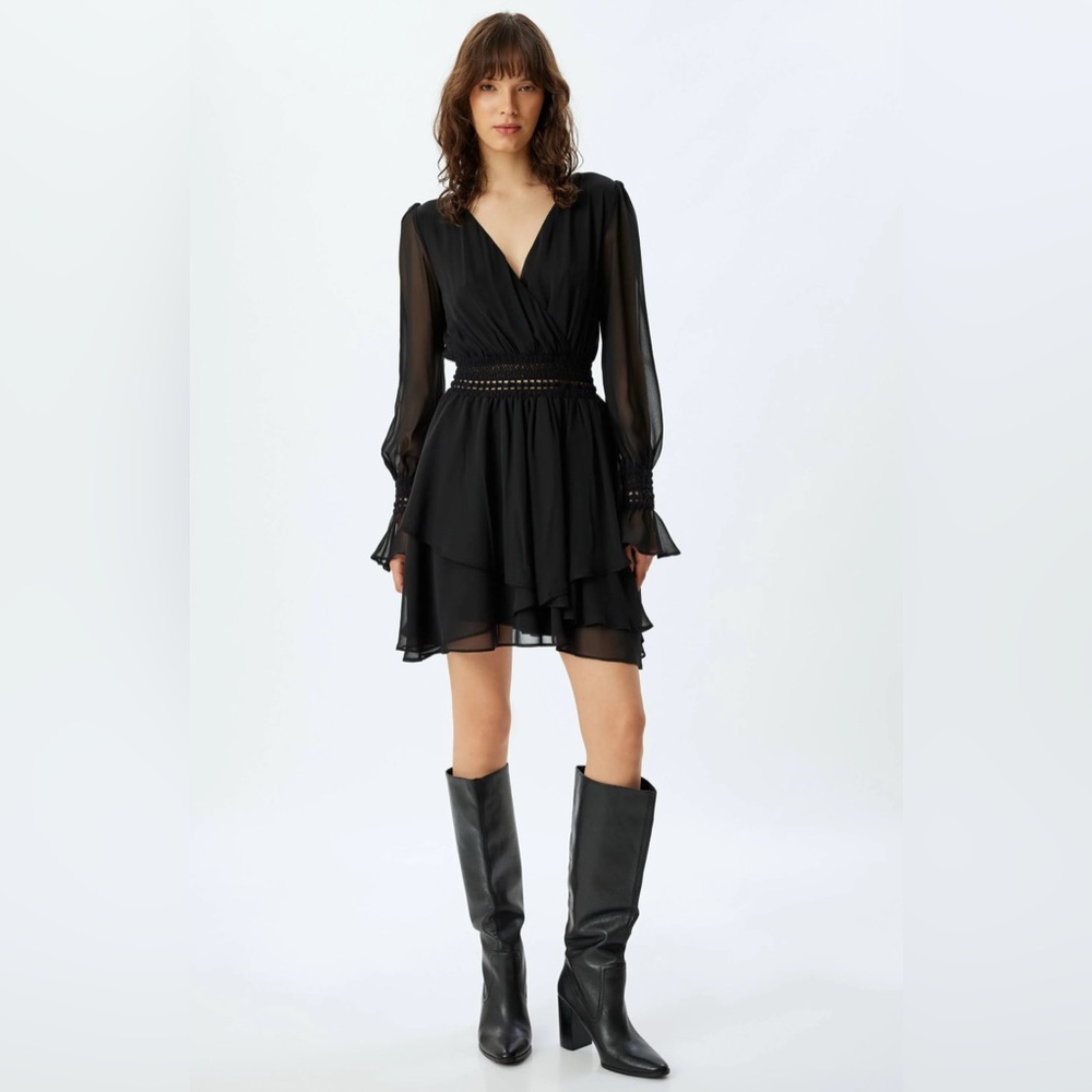 Koton Black‎ Chiffon Long Sleeve Party Dress - Size 36 (US 4-6)